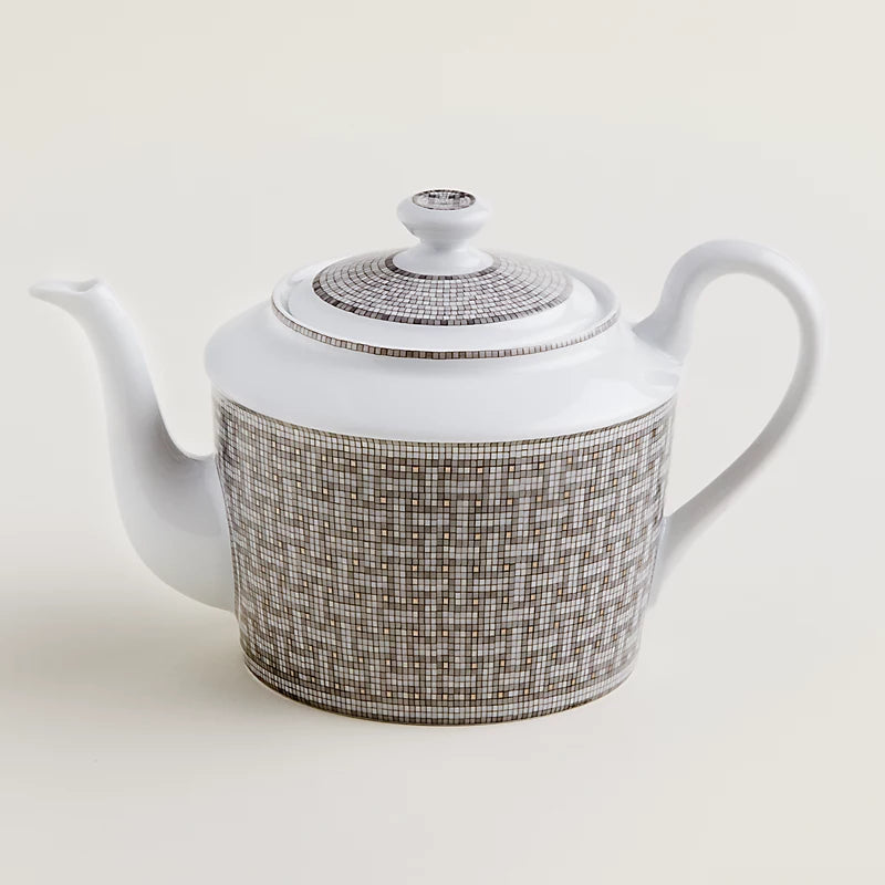 Silver porcelain teapot
